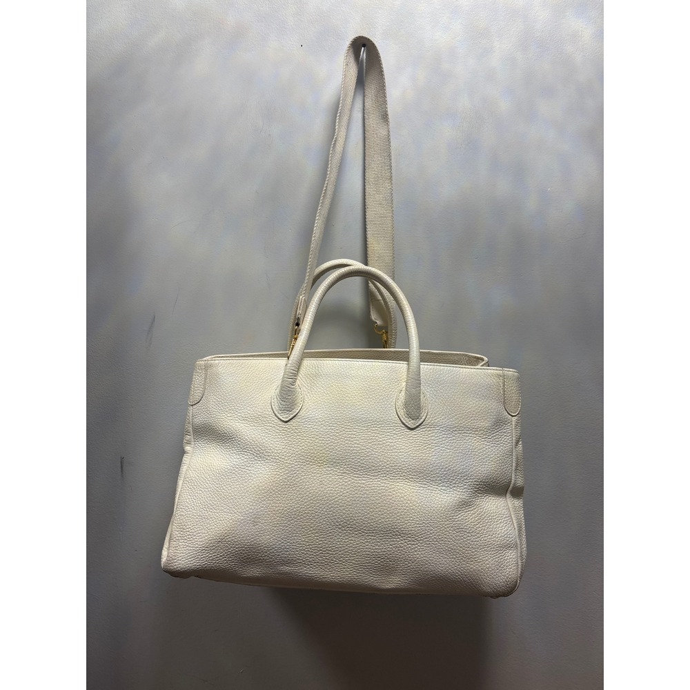 Jmc Laughin Pebbled Leather Tote Bag Women Large White Satchel Shoulder Bag